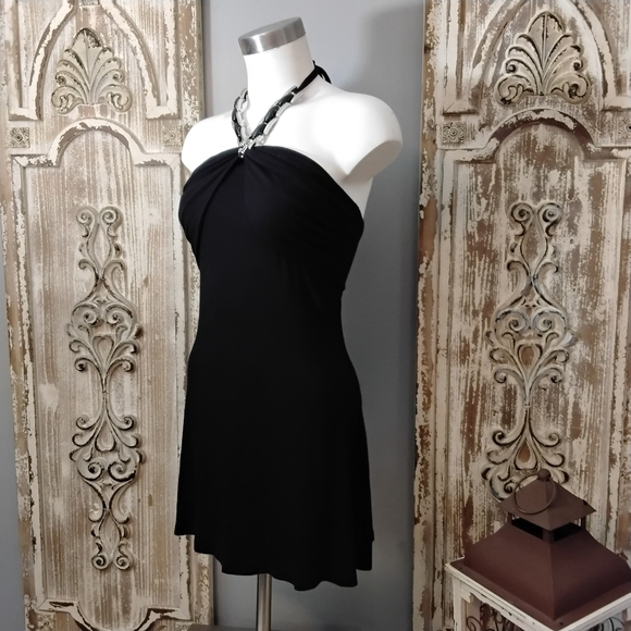 Vintage Love & Love Little Black Mini Dress with Jeweled Halter Small - Picture 5 of 10